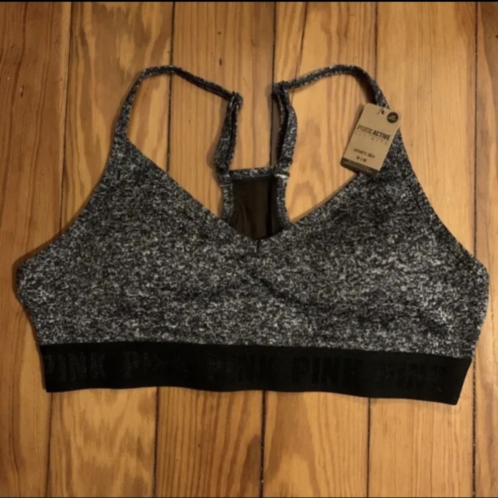 NWT Victoria’s Secret PINK Active Sports Bra Racerback Black & Gray Size M